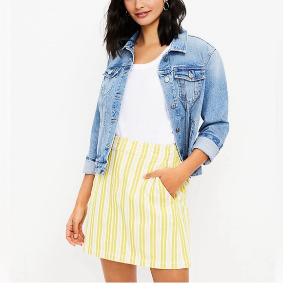Loft Women’s Short Skirt, NWT, Size 6, Yellow/White Stripes - Picture 1 of 6